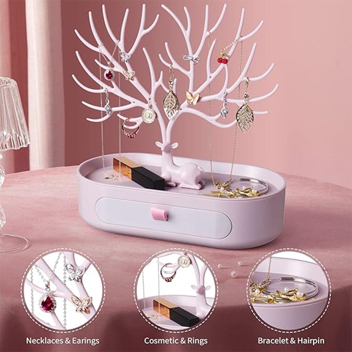 Plastic Jeweller Organizer Earring Holder and Necklace Rack With Drawer (1 Pc) thumbnail 6
