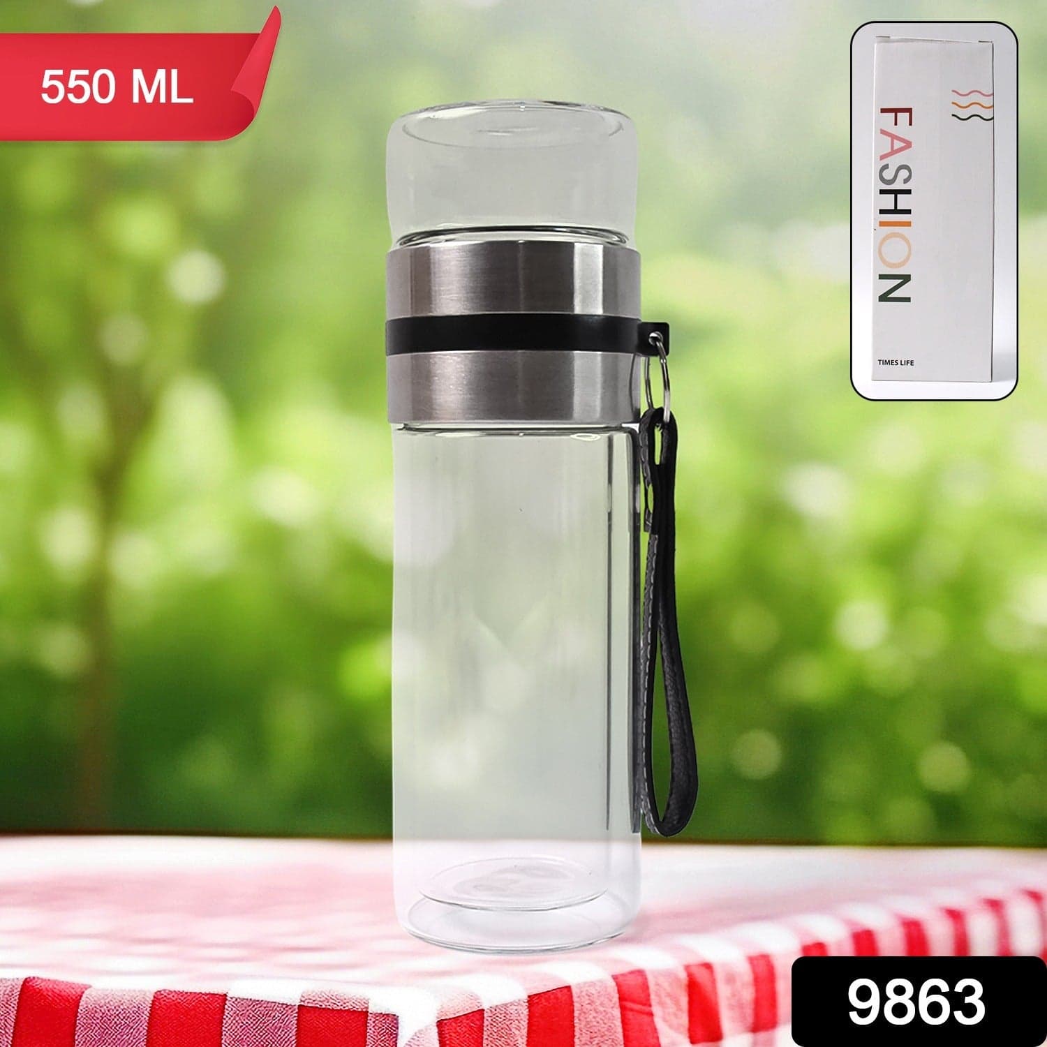Glass Tea Infuser Bottle. Double Wall Outdoor sport Glass water bottle (550ml) thumbnail 2