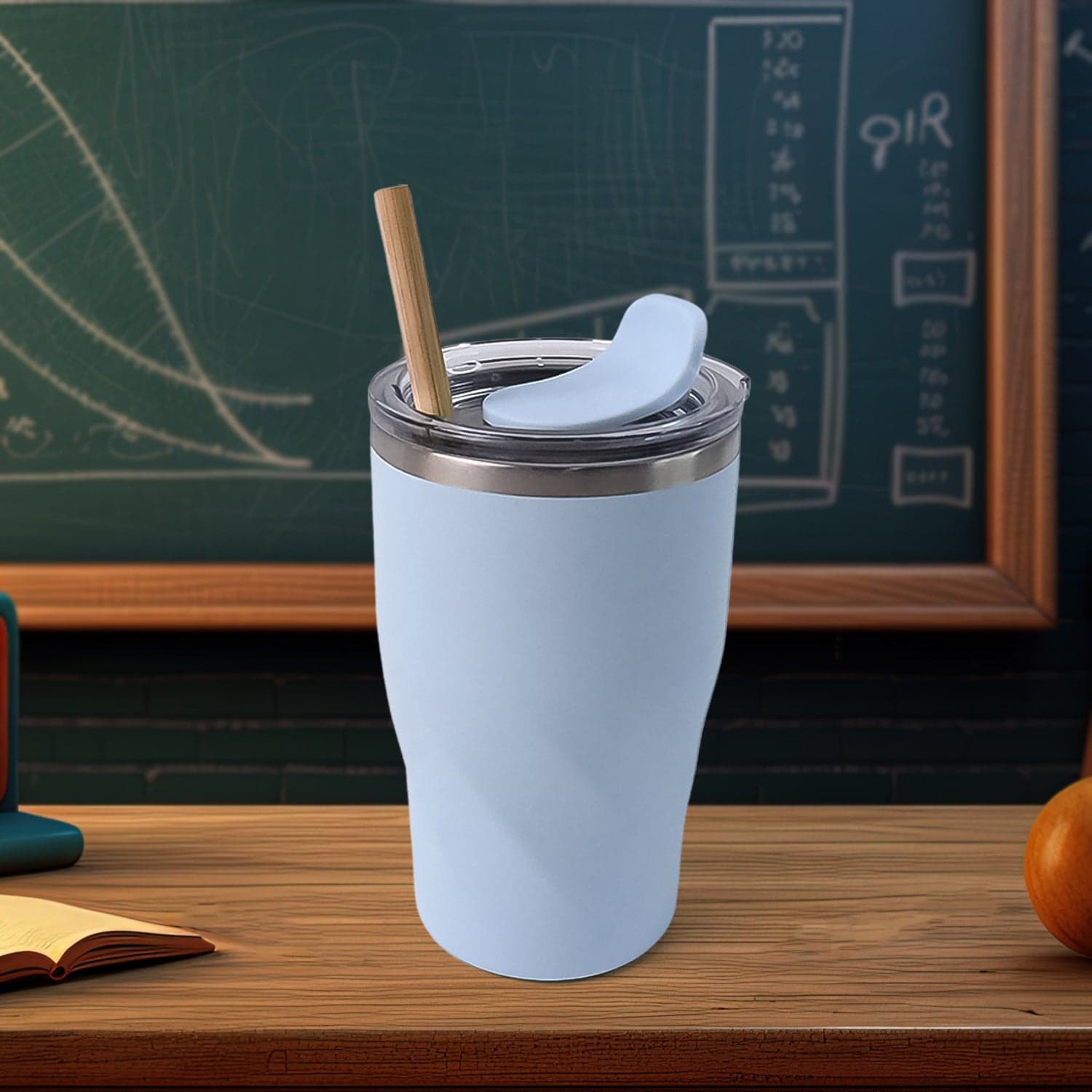 Stainless Steel Insulated Coffee Mug With Wooden Straw (350ml Approx) thumbnail 1