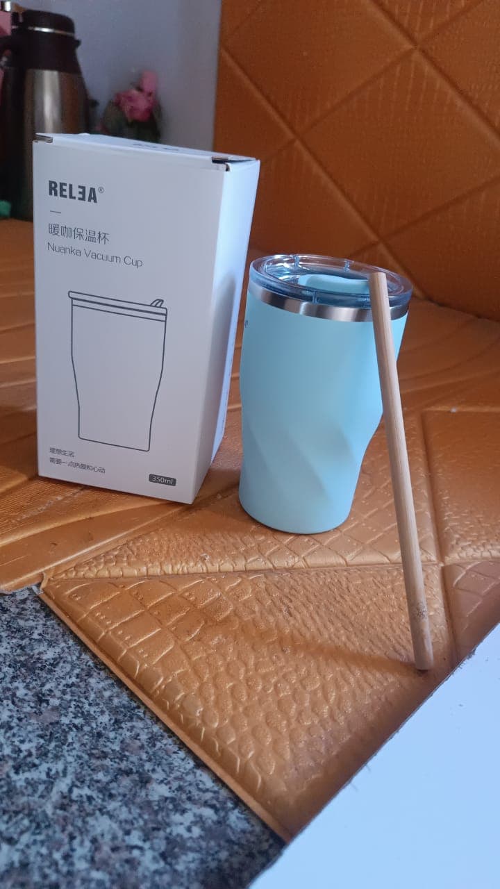 Stainless Steel Insulated Coffee Mug With Wooden Straw (350ml Approx) thumbnail 7