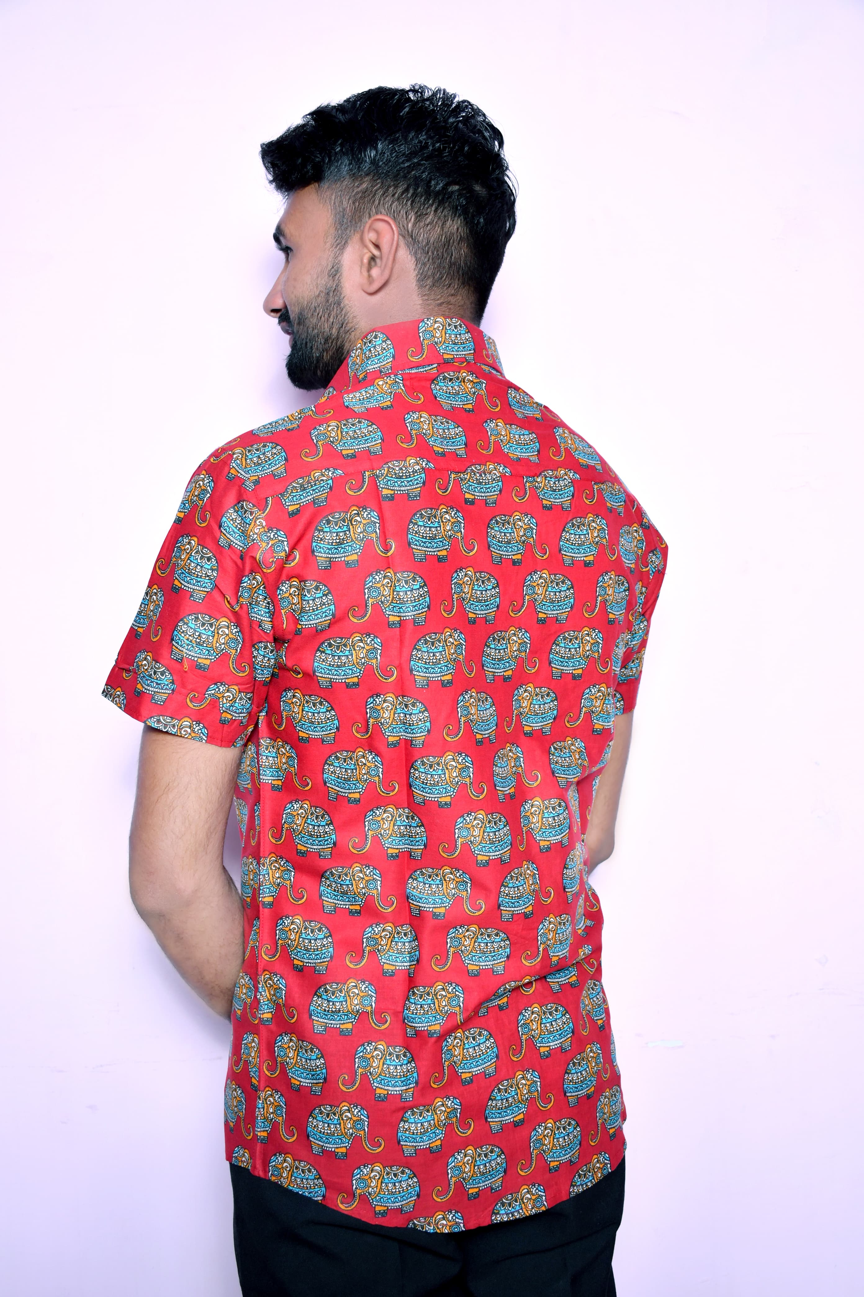 Men’S Cotton Printed Casual Shirt | Half Sleeve | Regular Fit | Elephant Ethnic Print thumbnail 2