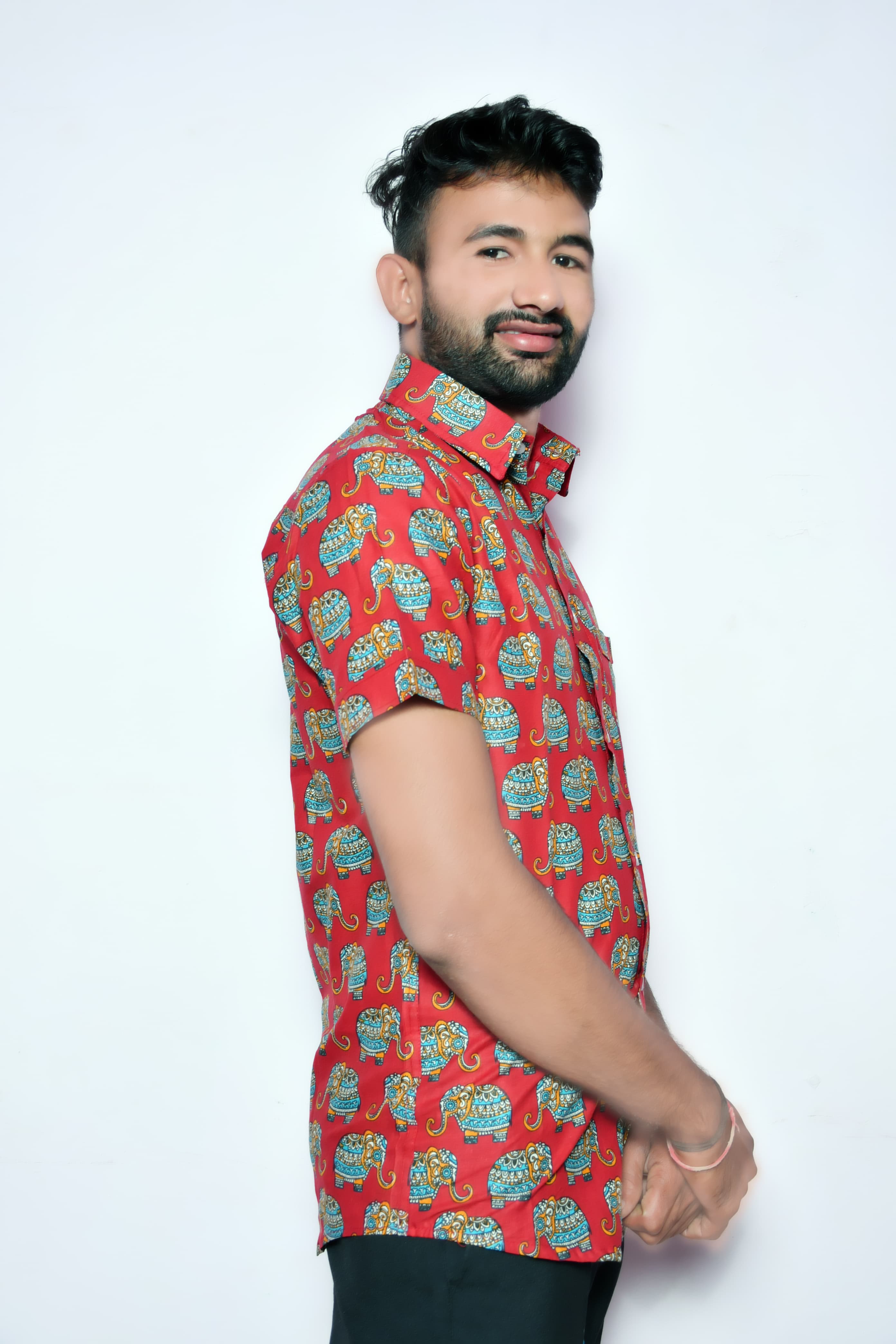 Men’S Cotton Printed Casual Shirt | Half Sleeve | Regular Fit | Elephant Ethnic Print thumbnail 3