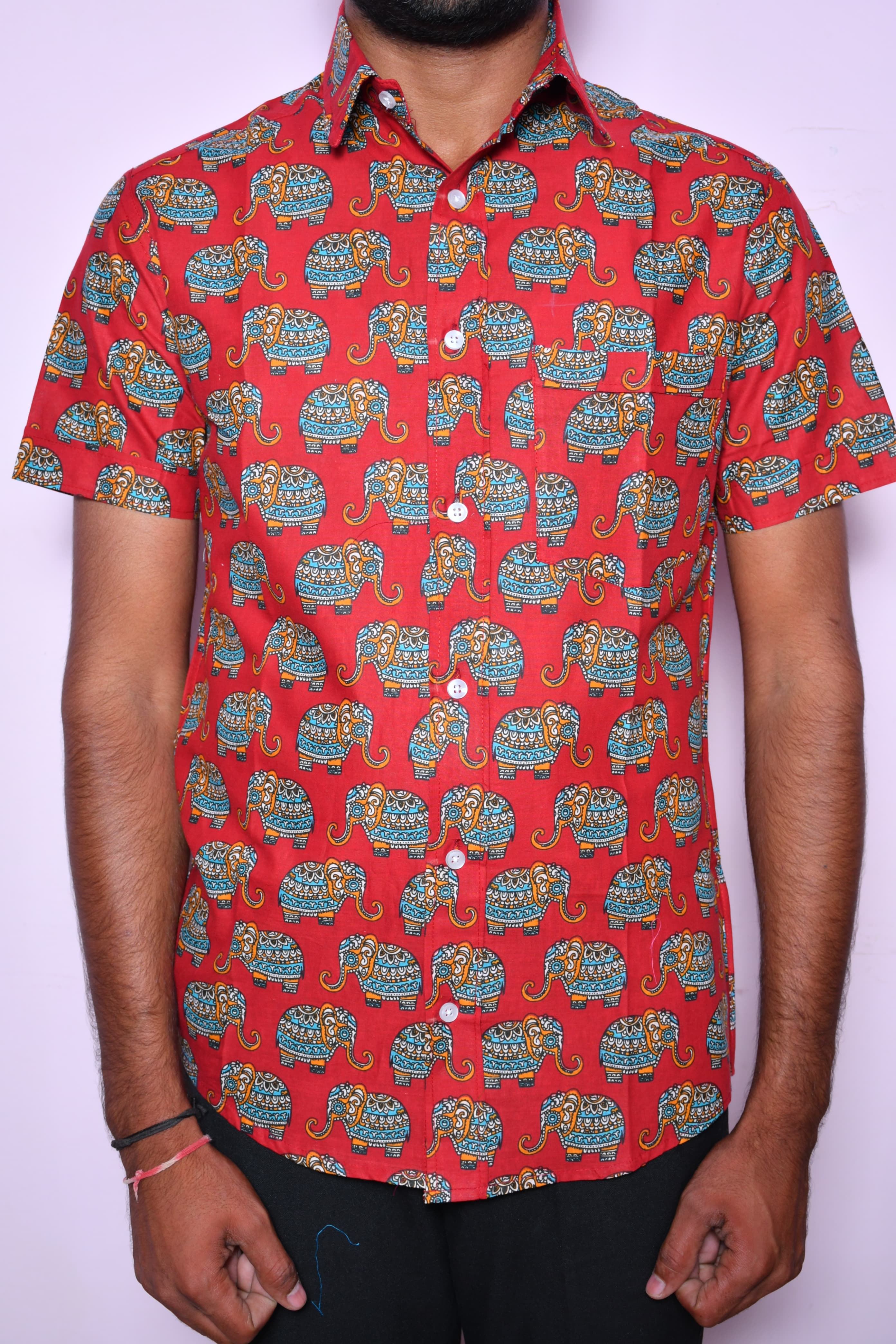 Men’S Cotton Printed Casual Shirt | Half Sleeve | Regular Fit | Elephant Ethnic Print thumbnail 4