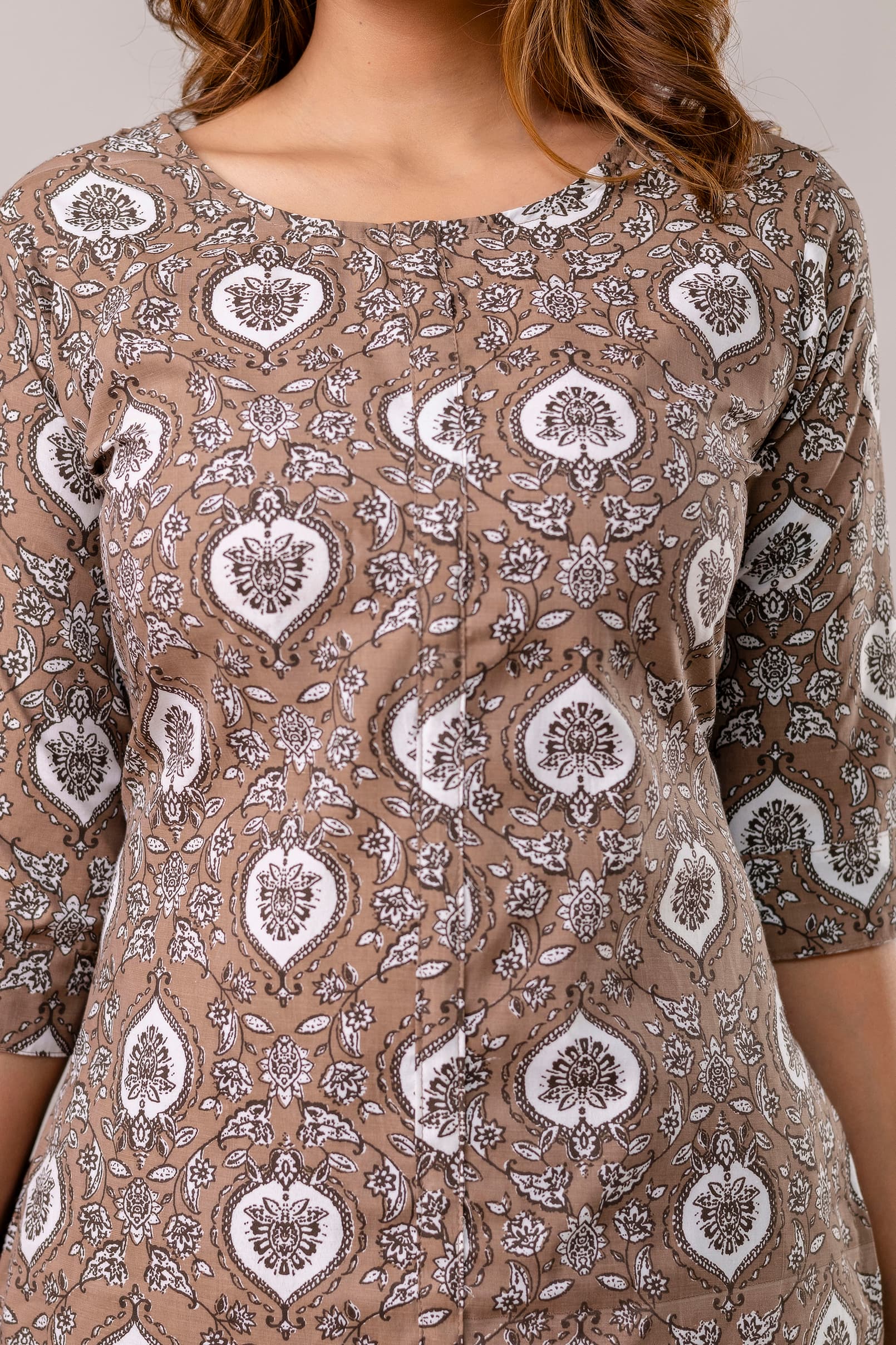 Beige And Brown With White Printed Motifs Straight Printed Suit thumbnail 3