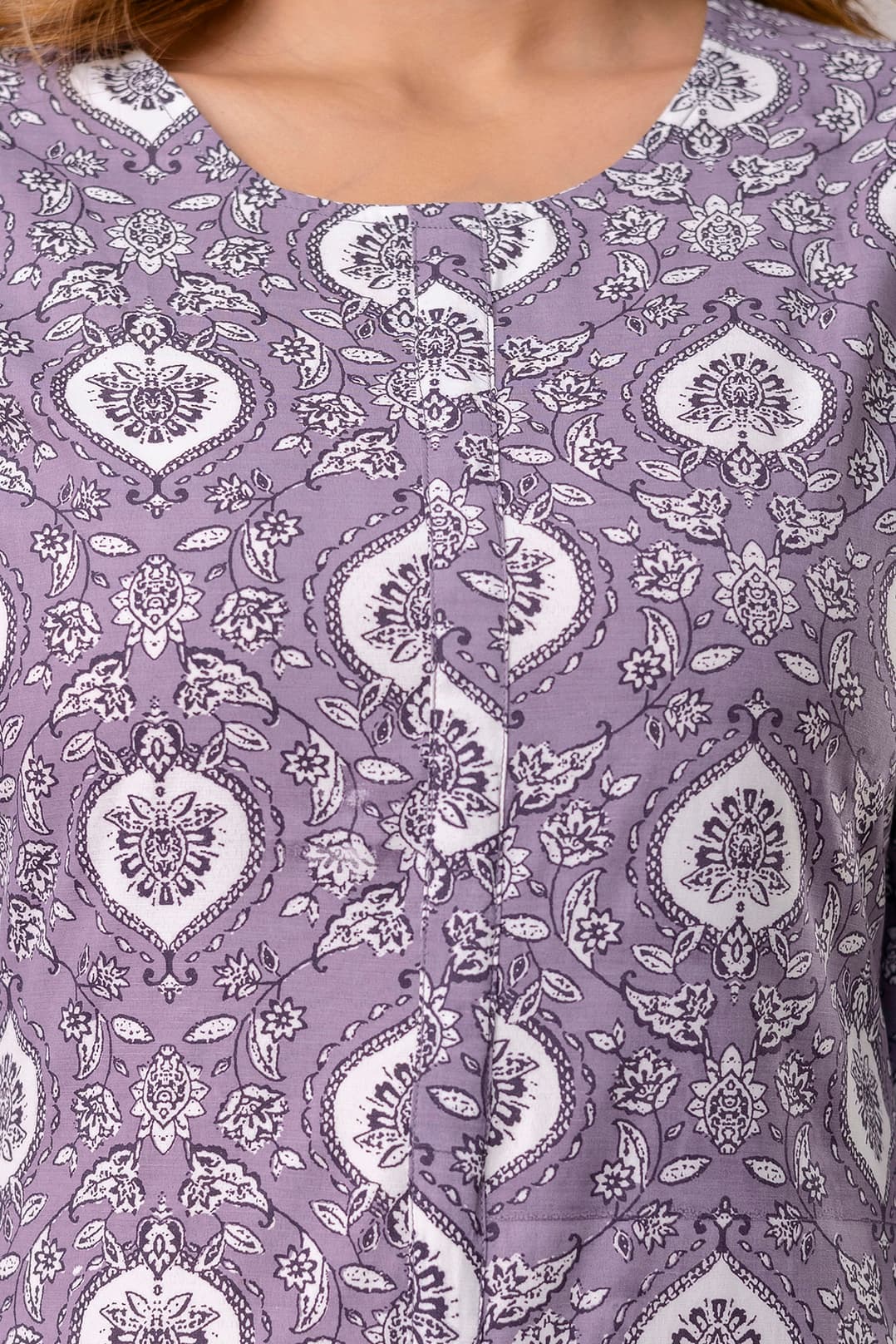 Lavender Cotton Straight Printed Kurta Straight Palazzo Suit Set thumbnail 3