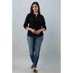 Women’S Solid Mandarin Collar Top | 3/4 Sleeve Casual Wear Top