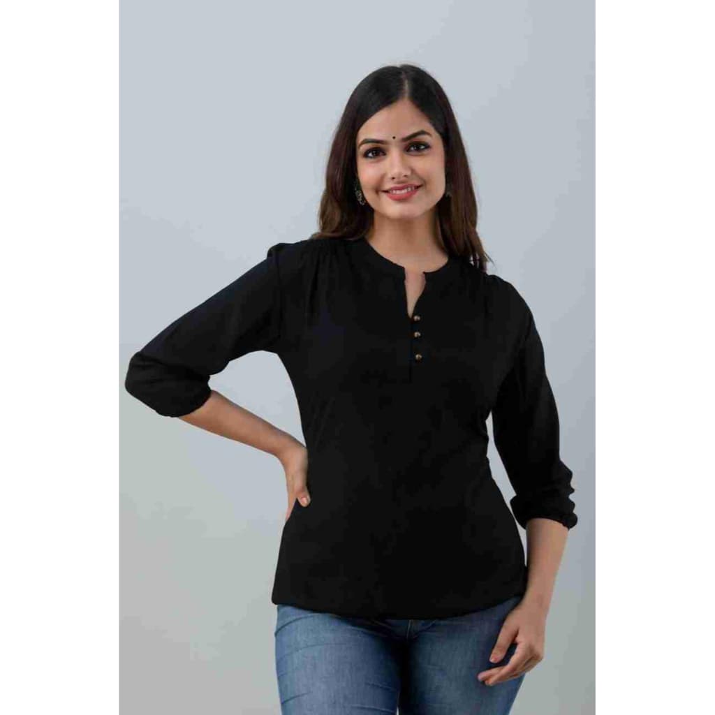 Women’S Solid Mandarin Collar Top | 3/4 Sleeve Casual Wear Top thumbnail 2