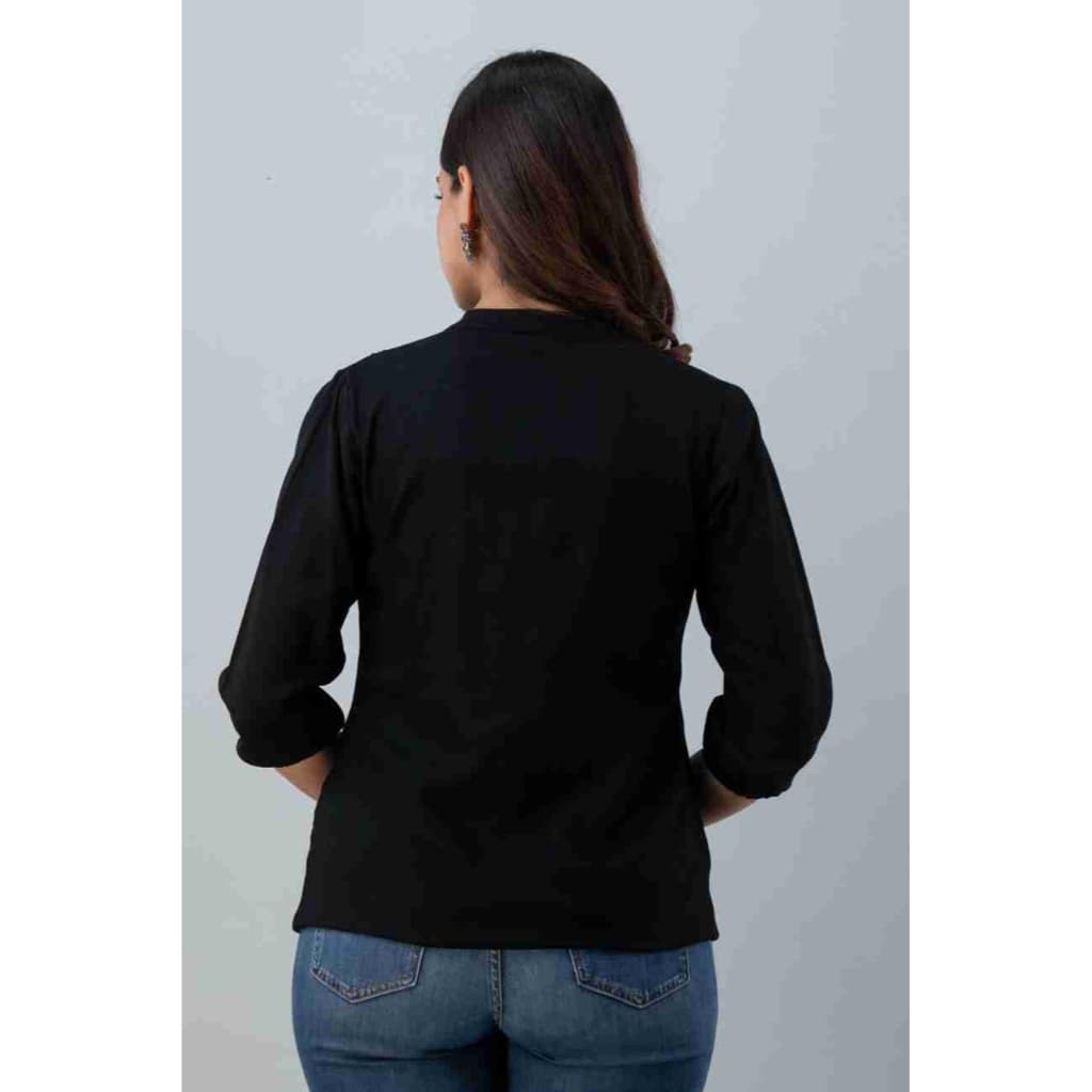 Women’S Solid Mandarin Collar Top | 3/4 Sleeve Casual Wear Top thumbnail 3