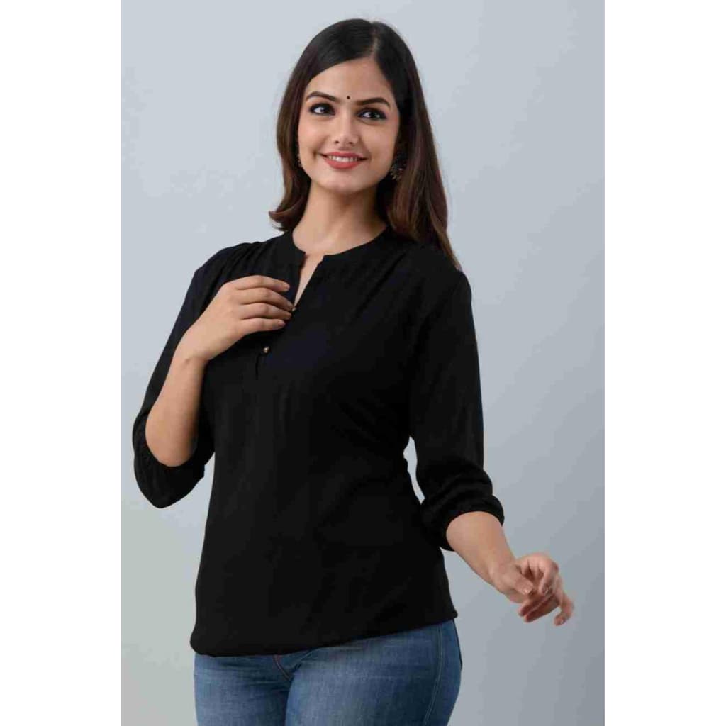 Women’S Solid Mandarin Collar Top | 3/4 Sleeve Casual Wear Top thumbnail 4
