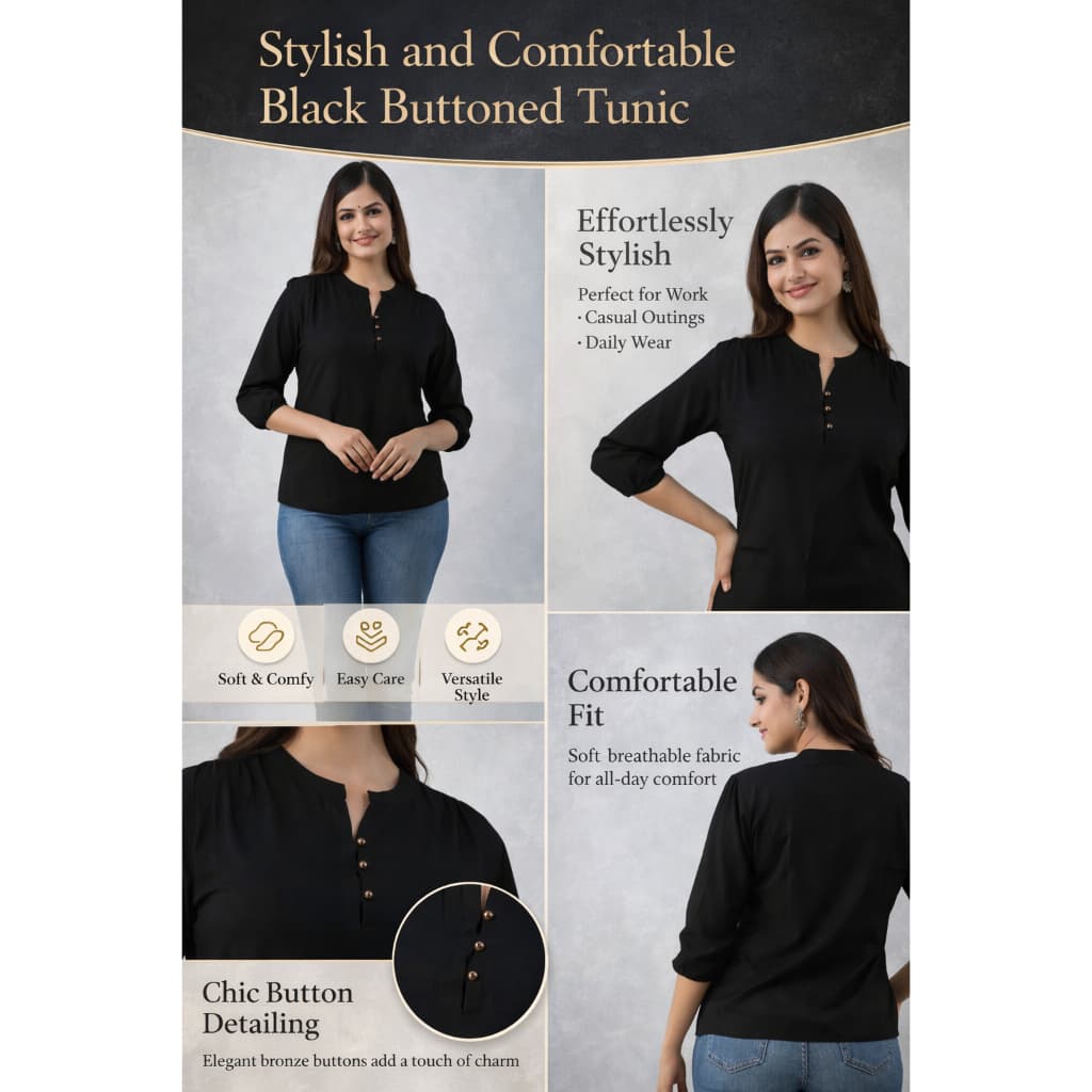 Women’S Solid Mandarin Collar Top | 3/4 Sleeve Casual Wear Top thumbnail 6