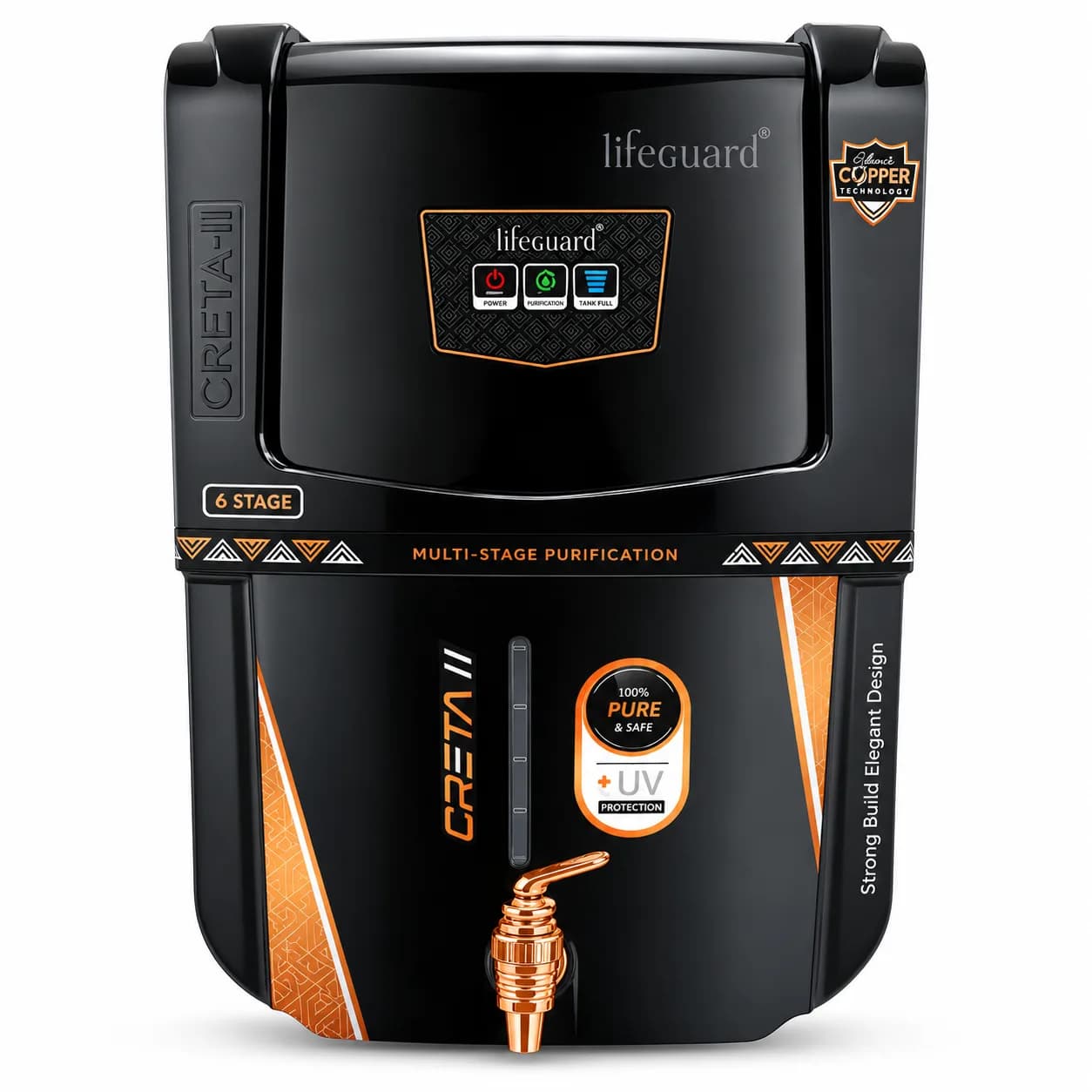 Black 12 L 6-Stage UV Water Purifier with Copper Technology and Front Dispensing Tap