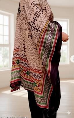Women'S Elegant Black Cotton Kurta Set With Designer Ajrakh Print Dupatta | Ethnic Wear 3-Piece Set For Office & Casual Wear