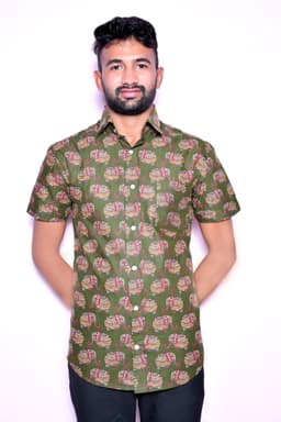 Men’S Cotton Printed Casual Shirt | Half Sleeve | Regular Fit | Elephant Ethnic Print