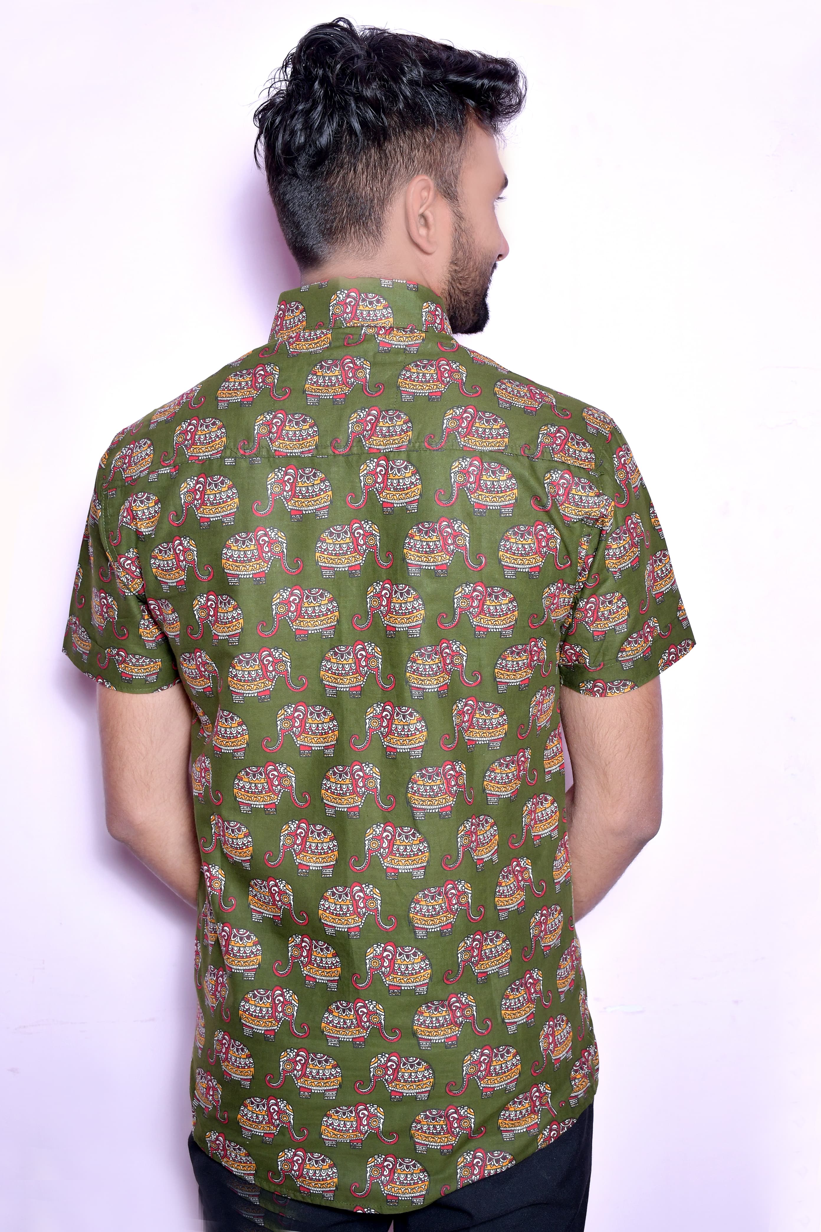 Men’S Cotton Printed Casual Shirt | Half Sleeve | Regular Fit | Elephant Ethnic Print thumbnail 2