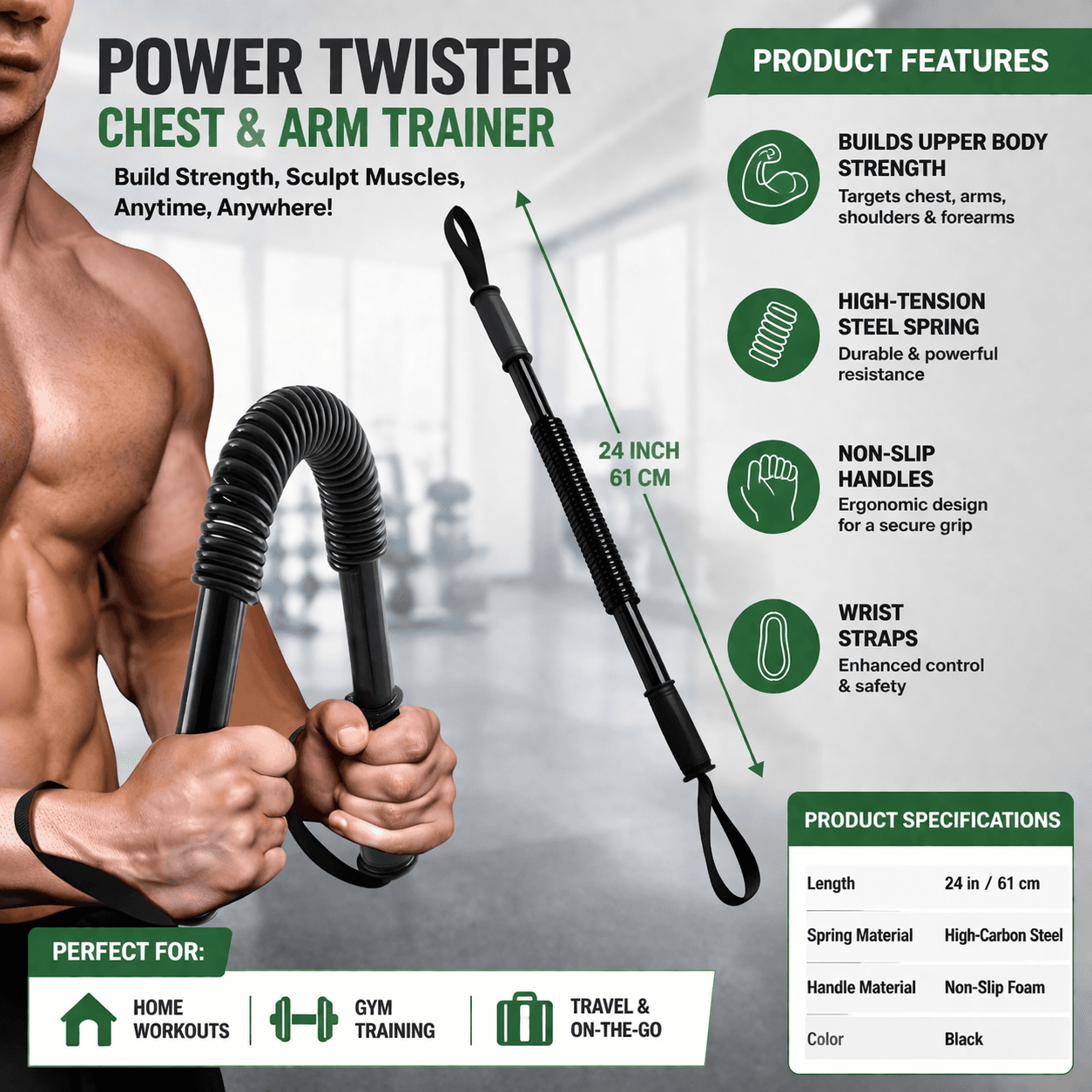 Adjustable Power Twister Bar – Chest & Arm Strength Trainer With High-Tension Spring thumbnail 3