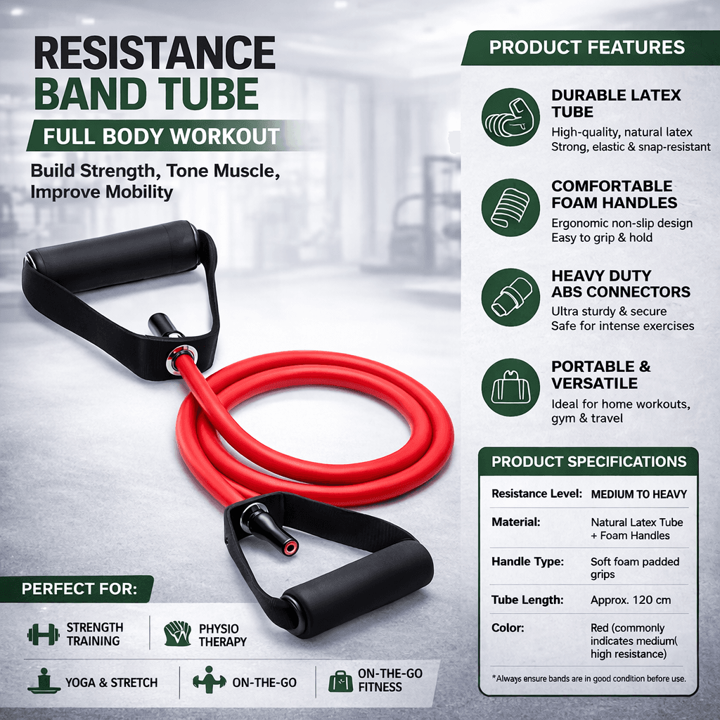 Heavy Duty Resistance Band Tube With Handles – Full Body Workout Fitness Trainer thumbnail 3