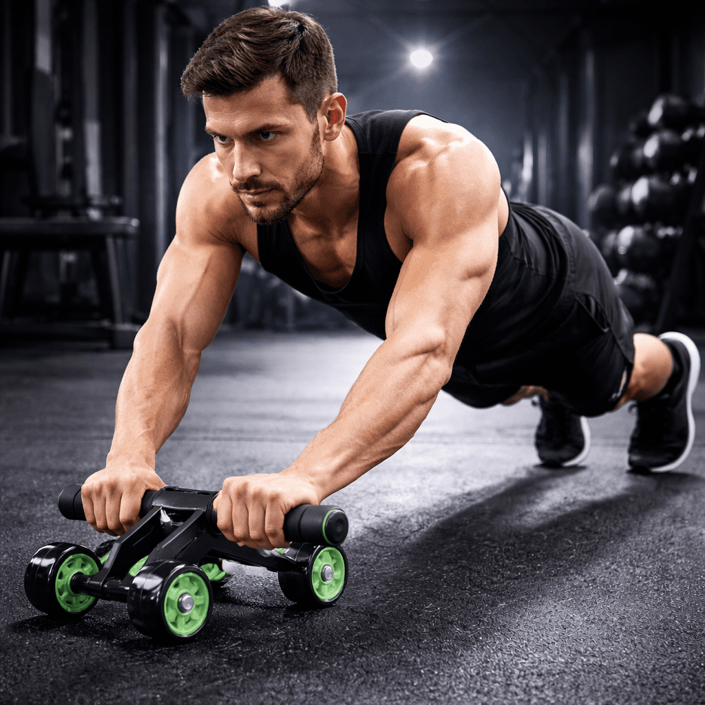 4-Wheel AB Roller Wheel For Core Strength Training With Anti-Slip Handles & Heavy-Duty Frame thumbnail 2