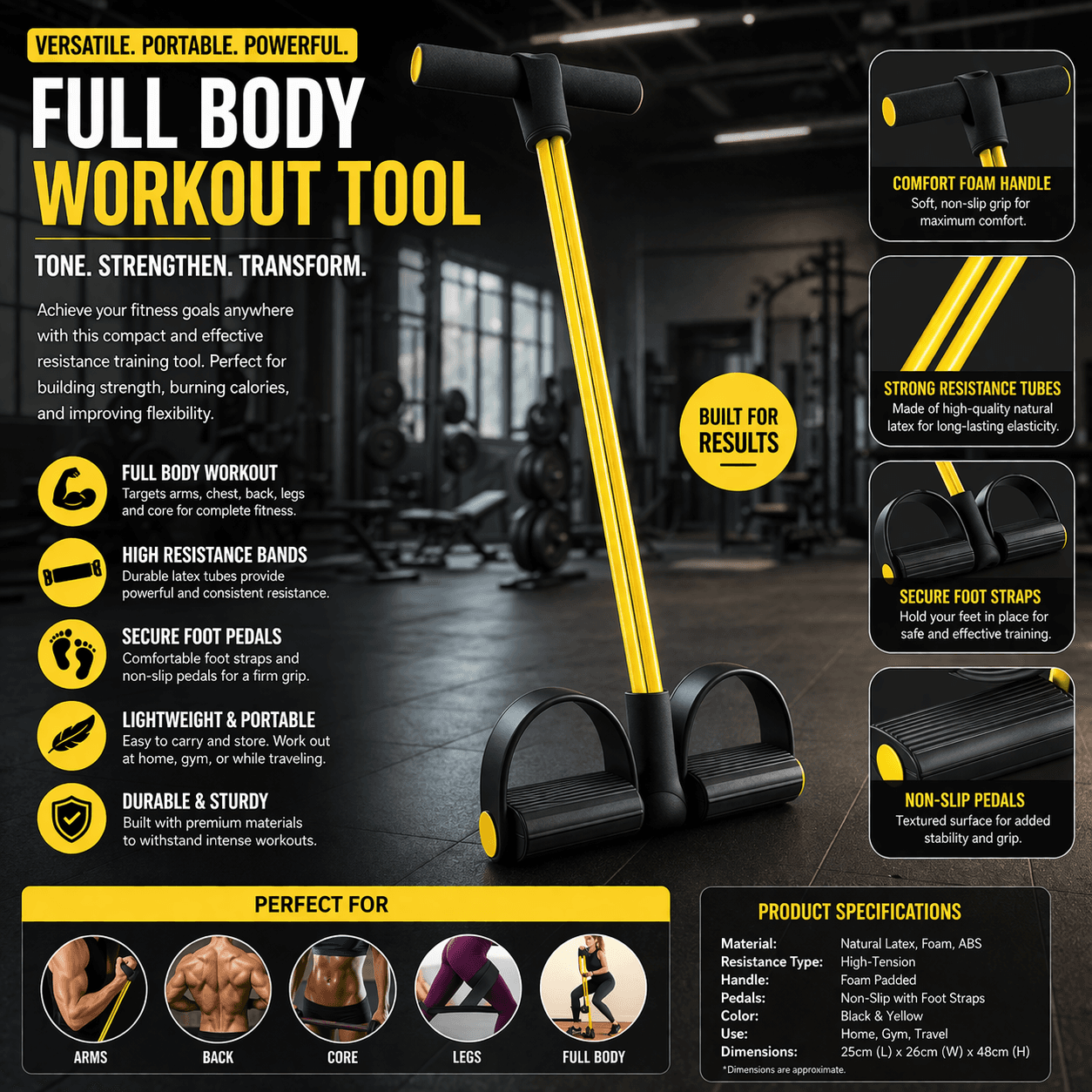 Full Body Resistance Pedal Exerciser With Foot Straps & Foam Handles – Portable Home Workout Fitness Tool thumbnail 3