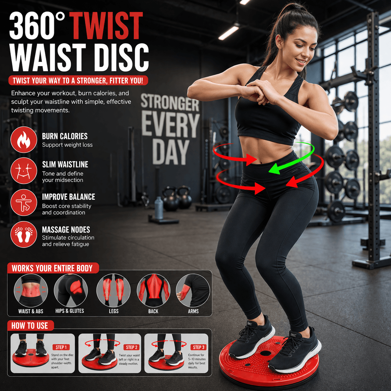 360° Twist Waist Disc With Acupressure Massage Nodes – Anti-Slip Waist Twister For Fitness, Balance & Core Training thumbnail 2