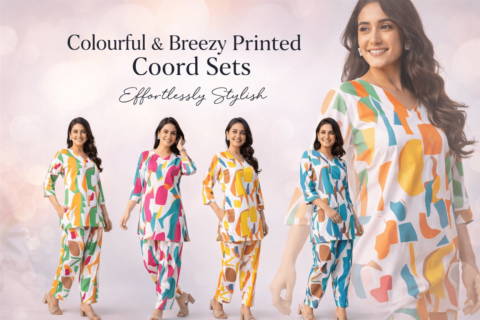 Modern Abstract Printed Co-Ord Set For Women – Relaxed Fit Top & Straight Pants thumbnail 5