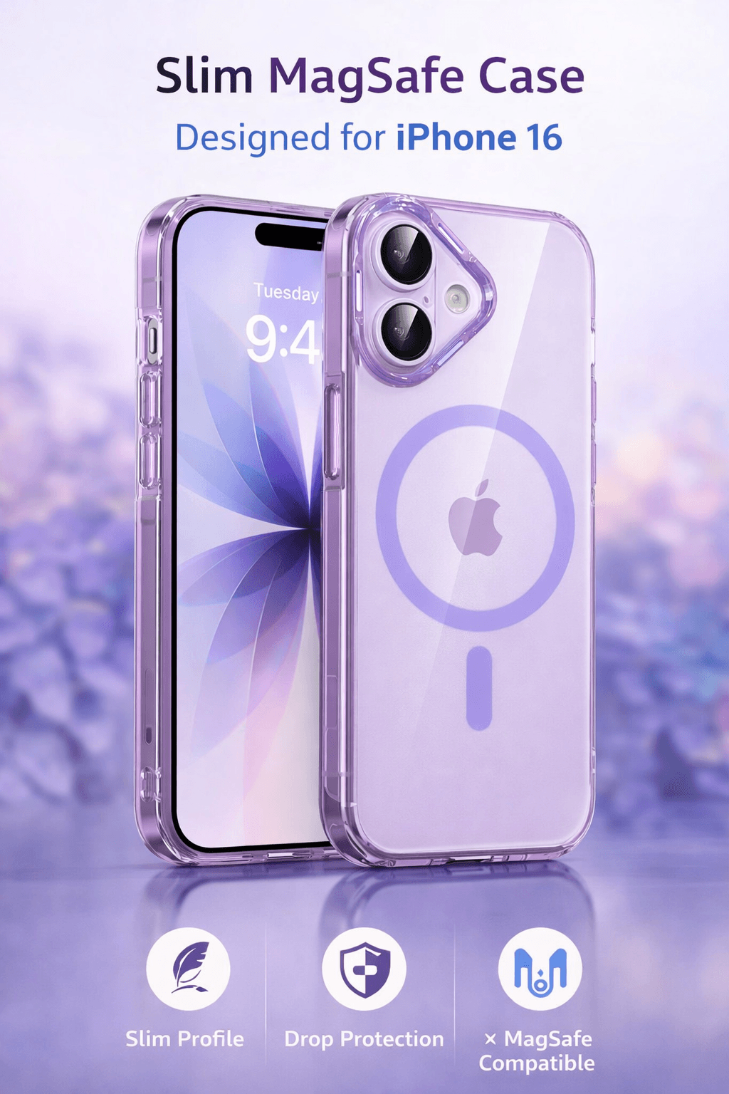 Premium Slim-Fit IPhone 16 Magnetic Case With A Stylish Frosted Purple Finish thumbnail 4