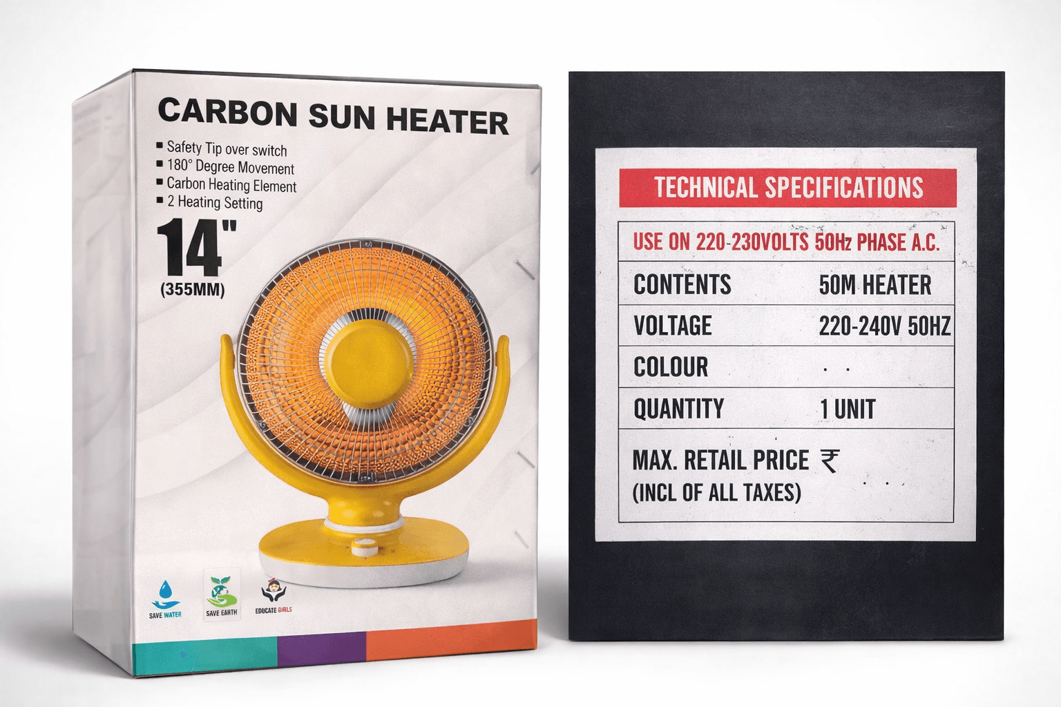 Kamsons 14-Inch Infrared Carbon Sun Heater With 180° Oscillation & Tip-Over Safety Switch (Yellow) thumbnail 5