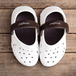 Unisex EVA Clogs With Adjustable Heel Strap – Lightweight Breathable Slip-On Casual Footwear (White & Brown)