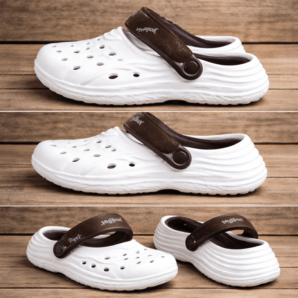 Unisex EVA Clogs With Adjustable Heel Strap – Lightweight Breathable Slip-On Casual Footwear (White & Brown) thumbnail 3
