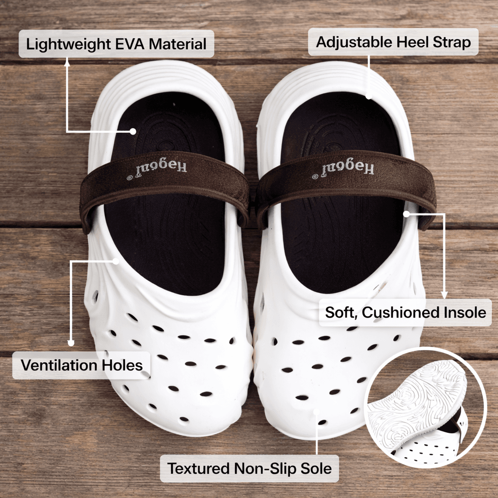 Unisex EVA Clogs With Adjustable Heel Strap – Lightweight Breathable Slip-On Casual Footwear (White & Brown) thumbnail 5