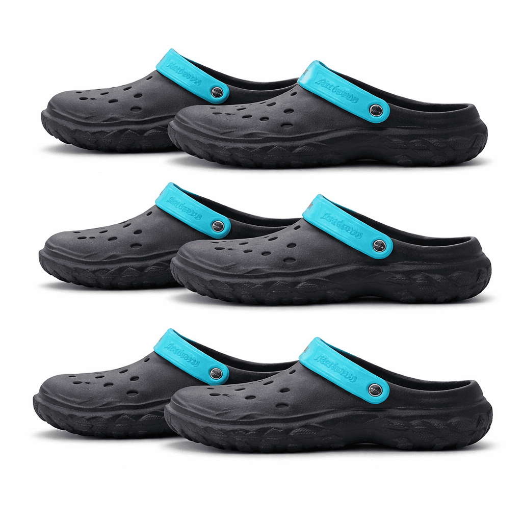 Unisex EVA Clogs With Adjustable Heel Strap – Lightweight Breathable Slip-On Casual Footwear (Black & Aqua Blue) thumbnail 4