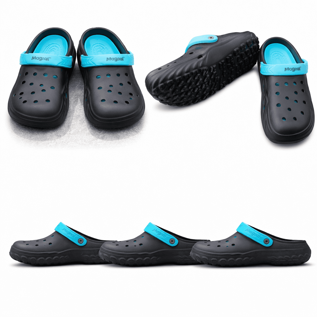 Unisex EVA Clogs With Adjustable Heel Strap – Lightweight Breathable Slip-On Casual Footwear (Black & Aqua Blue) thumbnail 3