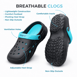 Unisex EVA Clogs With Adjustable Heel Strap – Lightweight Breathable Slip-On Casual Footwear (Black & Aqua Blue)