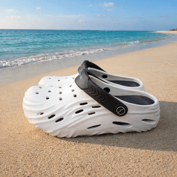 Unisex EVA Beach Clogs With Adjustable Heel Strap – Lightweight Breathable Slip-On Comfort Footwear (White & Black)