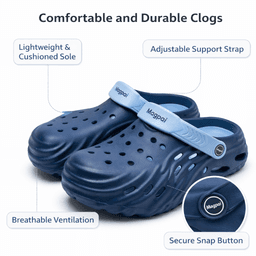 Unisex EVA Clogs With Adjustable Heel Strap – Lightweight Breathable Slip-On Comfort Footwear (Navy Blue & Sky Blue)