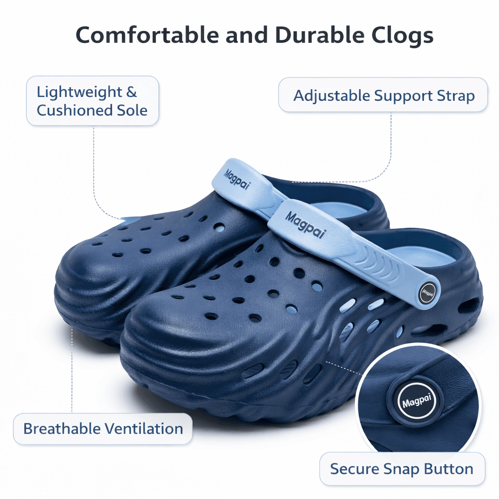 Unisex EVA Clogs With Adjustable Heel Strap – Lightweight Breathable Slip-On Comfort Footwear (Navy Blue & Sky Blue) thumbnail 5