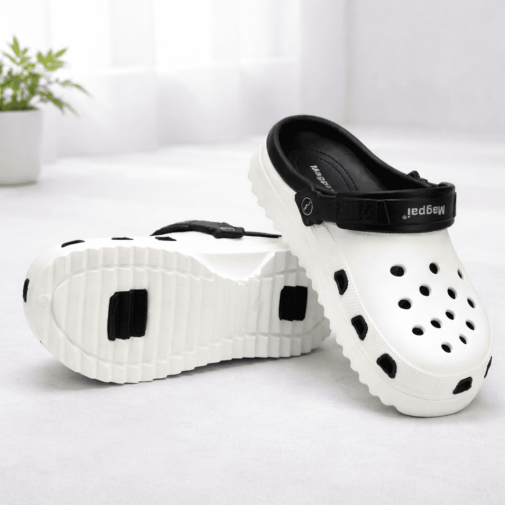 Unisex EVA Platform Clogs With Adjustable Heel Strap – Lightweight Breathable Slip-On Comfort Footwear (White & Black) thumbnail 2