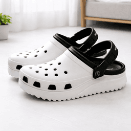 Unisex EVA Platform Clogs With Adjustable Heel Strap – Lightweight Breathable Slip-On Comfort Footwear (White & Black)