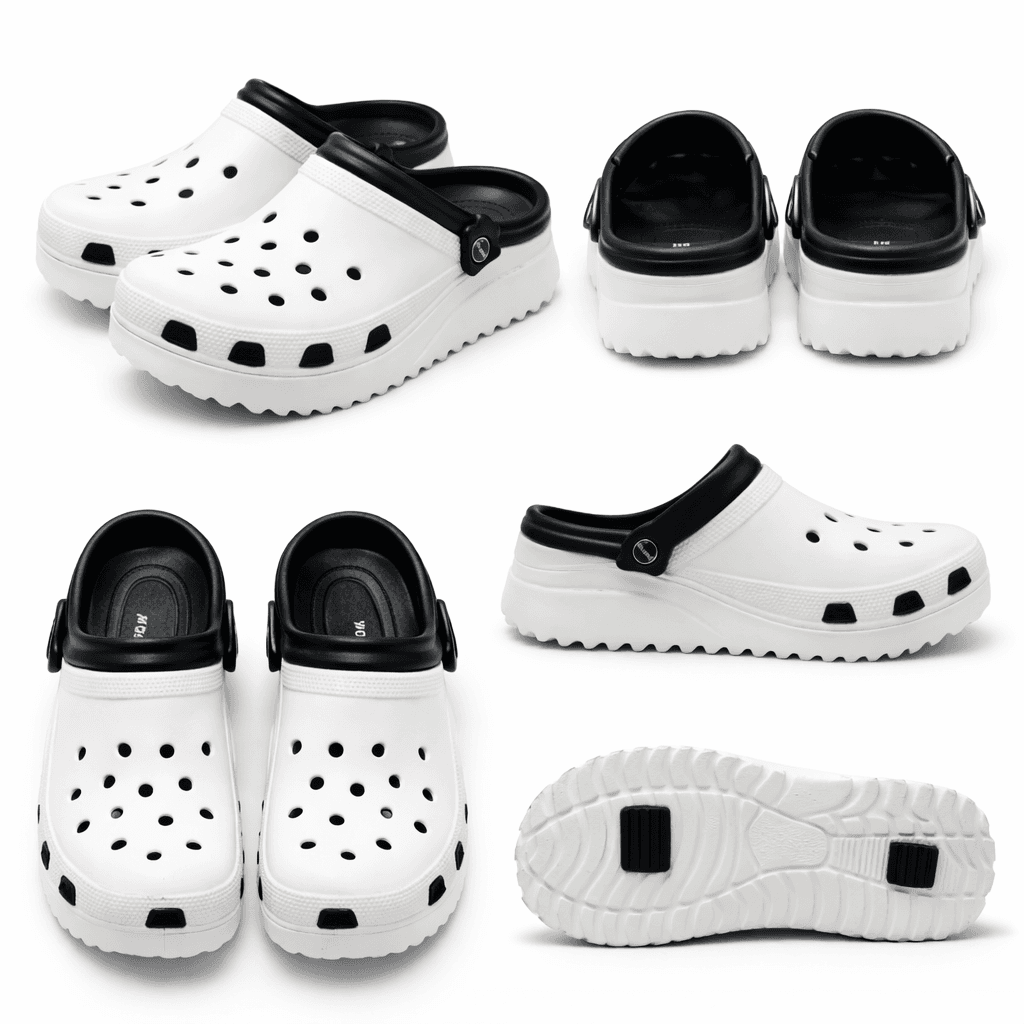 Unisex EVA Platform Clogs With Adjustable Heel Strap – Lightweight Breathable Slip-On Comfort Footwear (White & Black) thumbnail 1