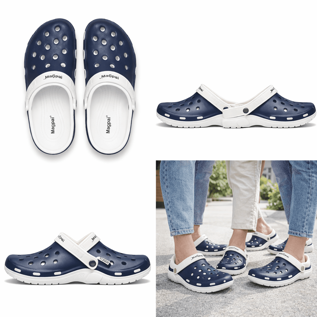 Unisex EVA Clogs With Adjustable Heel Strap – Lightweight Breathable Slip-On Comfort Footwear (Navy Blue & White) thumbnail 4