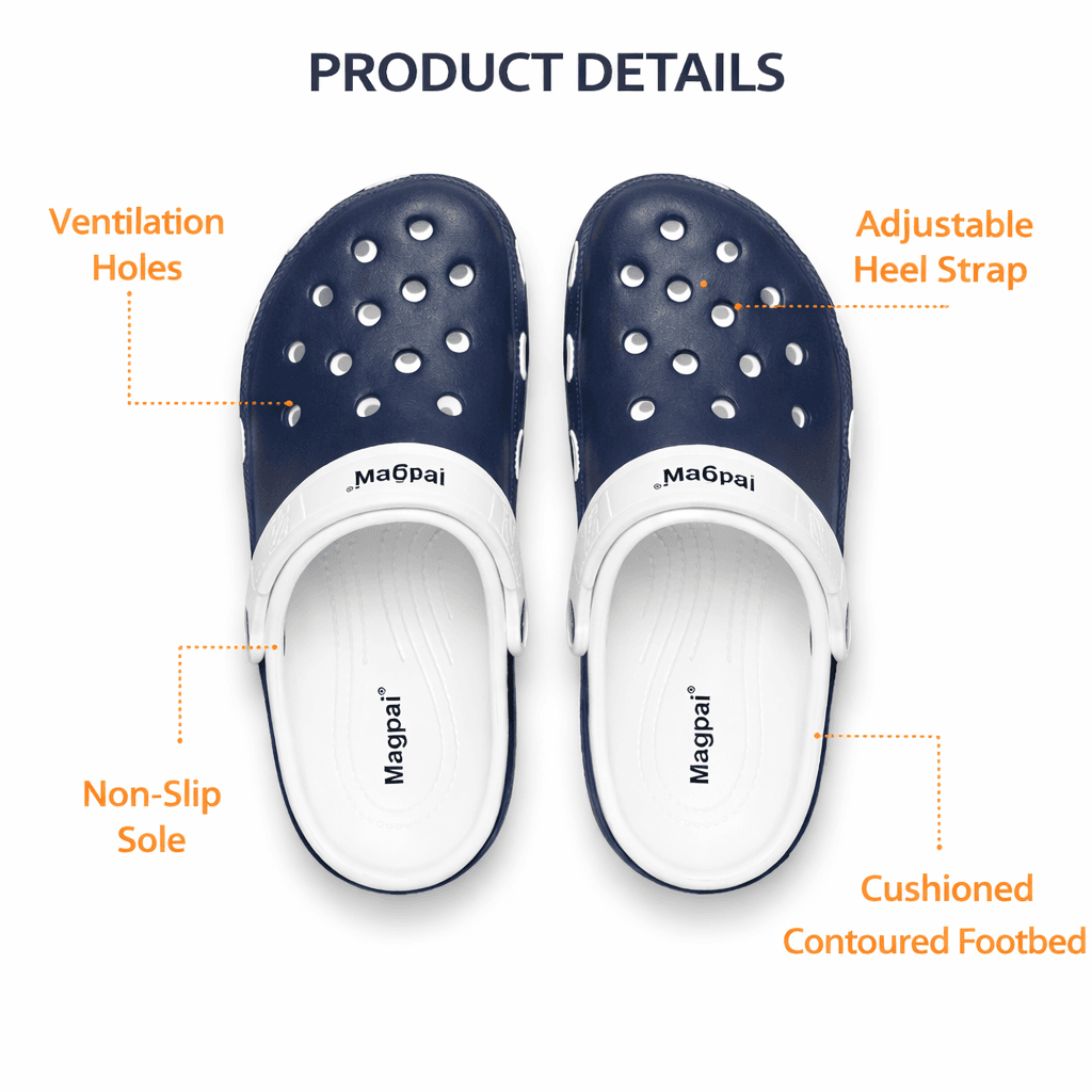 Unisex EVA Clogs With Adjustable Heel Strap – Lightweight Breathable Slip-On Comfort Footwear (Navy Blue & White) thumbnail 5