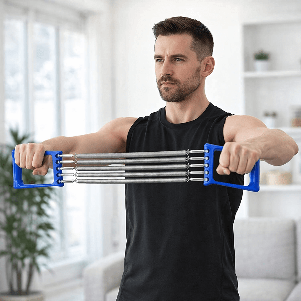 Adjustable Chest Expander Resistance Trainer With 5 Steel Springs & Ergonomic Grip Handles thumbnail 3