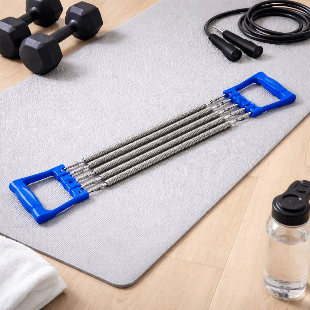 Adjustable Chest Expander Resistance Trainer With 5 Steel Springs & Ergonomic Grip Handles thumbnail 2