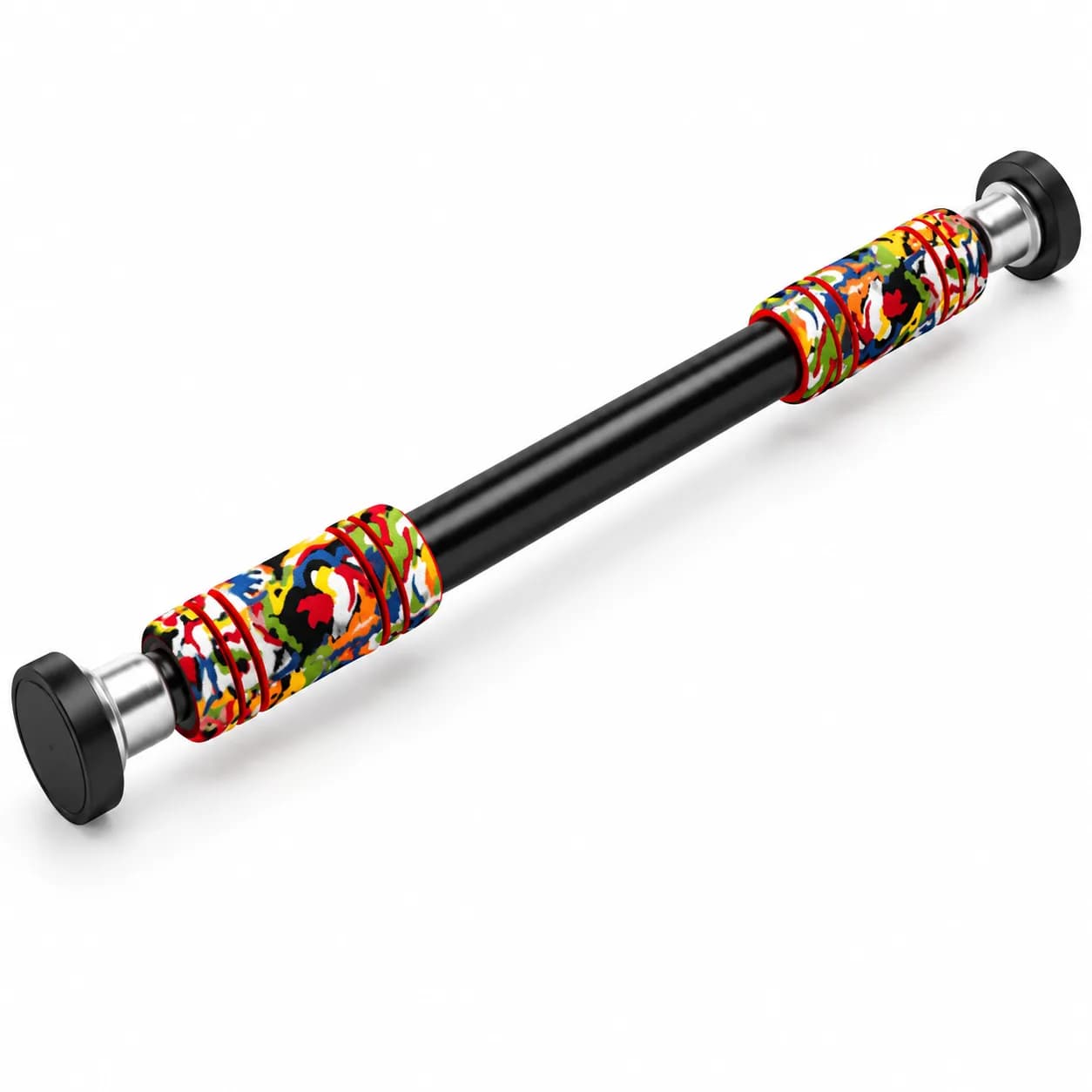 Black Metal Doorway Pull-Up Bar with Multicolour Foam Grip Handles thumbnail 3
