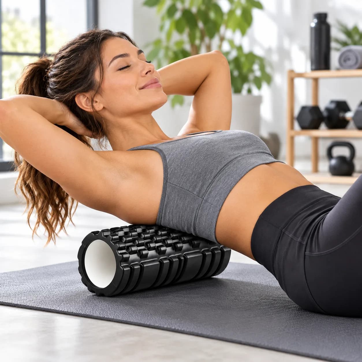 Textured Hollow Foam Roller for Full-Body Self-Massage and Mobility Routines Black & Blue thumbnail 3