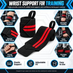 Black and Red Adjustable Elastic Wrist Wraps with Thumb Loops for Gym Training