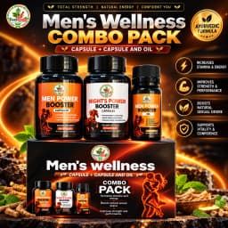 Men's Wellness Ayurvedic Capsule and Oil Combo Pack in Black Bottles