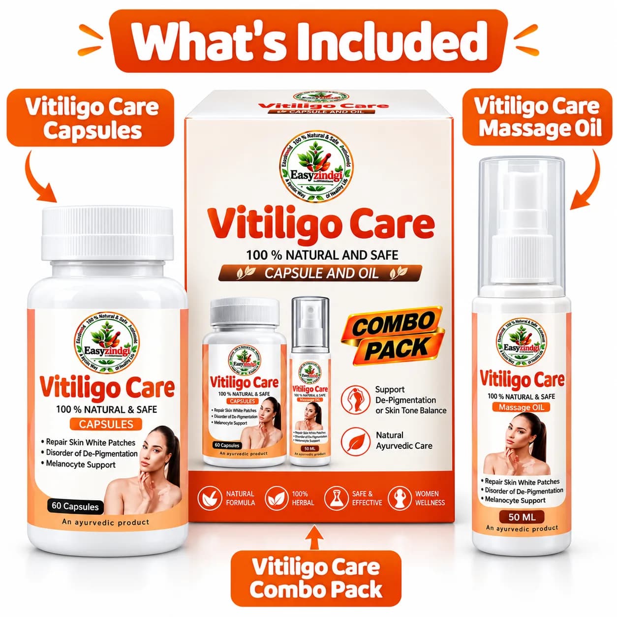 Vitiligo Care Capsules and Massage Oil Combo Pack with Pump Dispenser thumbnail 3