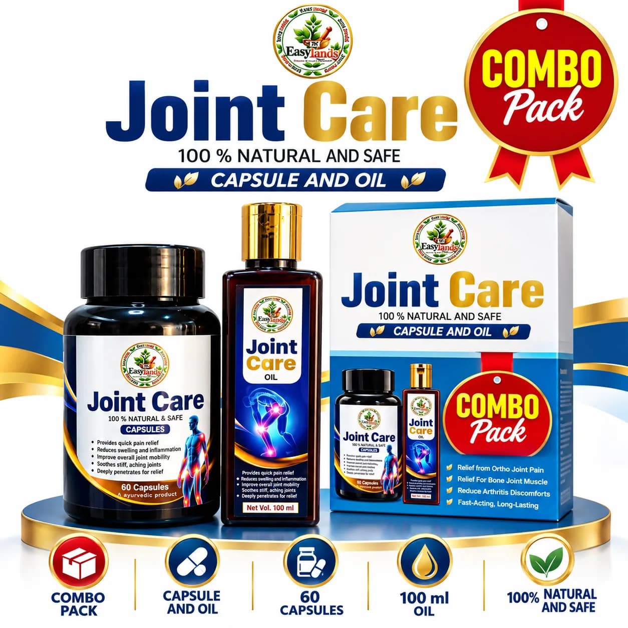 Joint Care Capsule and Oil Combo Pack with 60 Capsules and 100 ml Oil