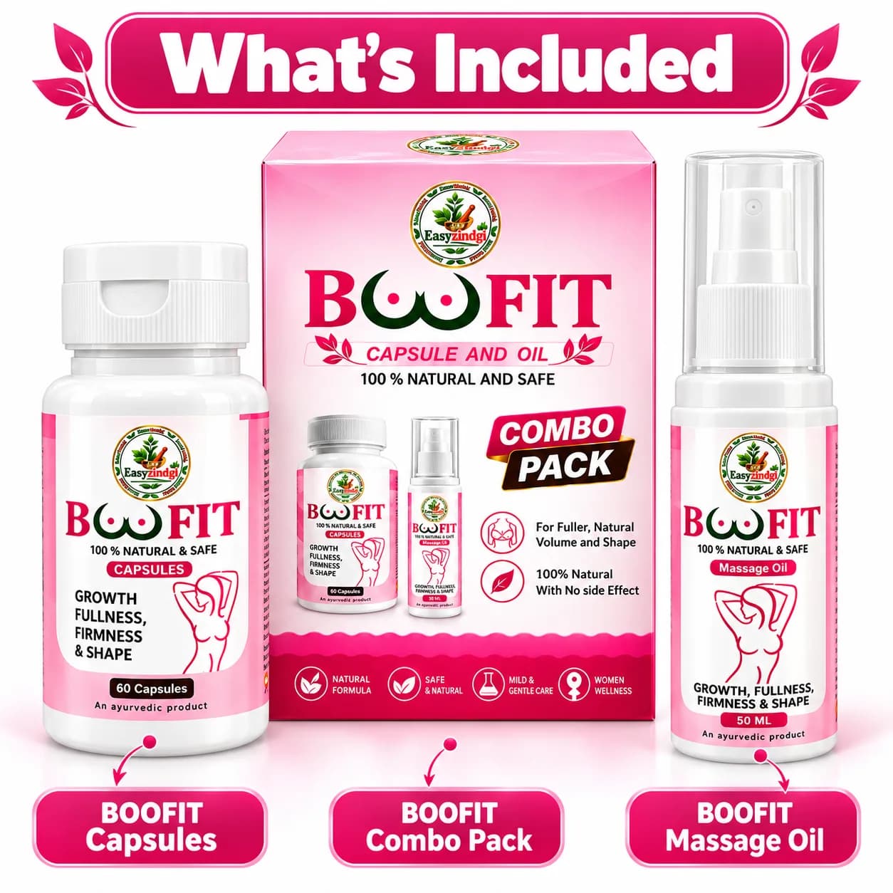Pink Breast Massage Oil& Capsules Wellness Combo for Women thumbnail 2
