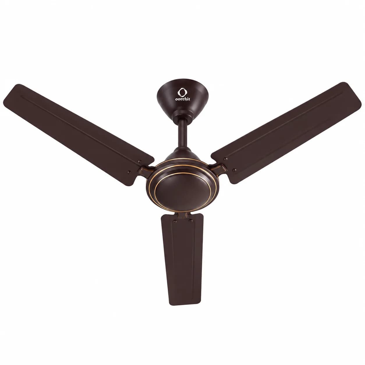 Dark Brown 1200 mm Three-Blade Ceiling Fan with Gold Ring Motor Housing